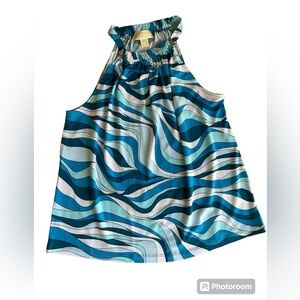 Michael Kors women’s multi color cyan blue sleeveless halter top, NWT